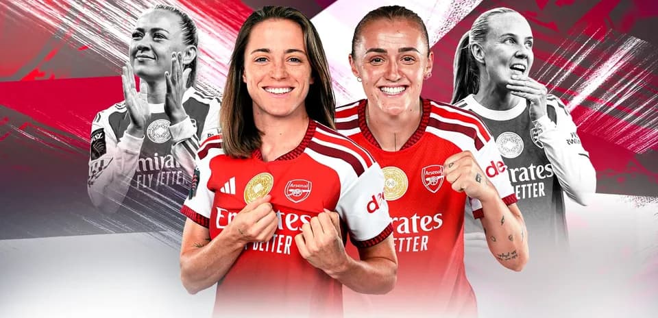 Two Arsenal players posing in home jerseys