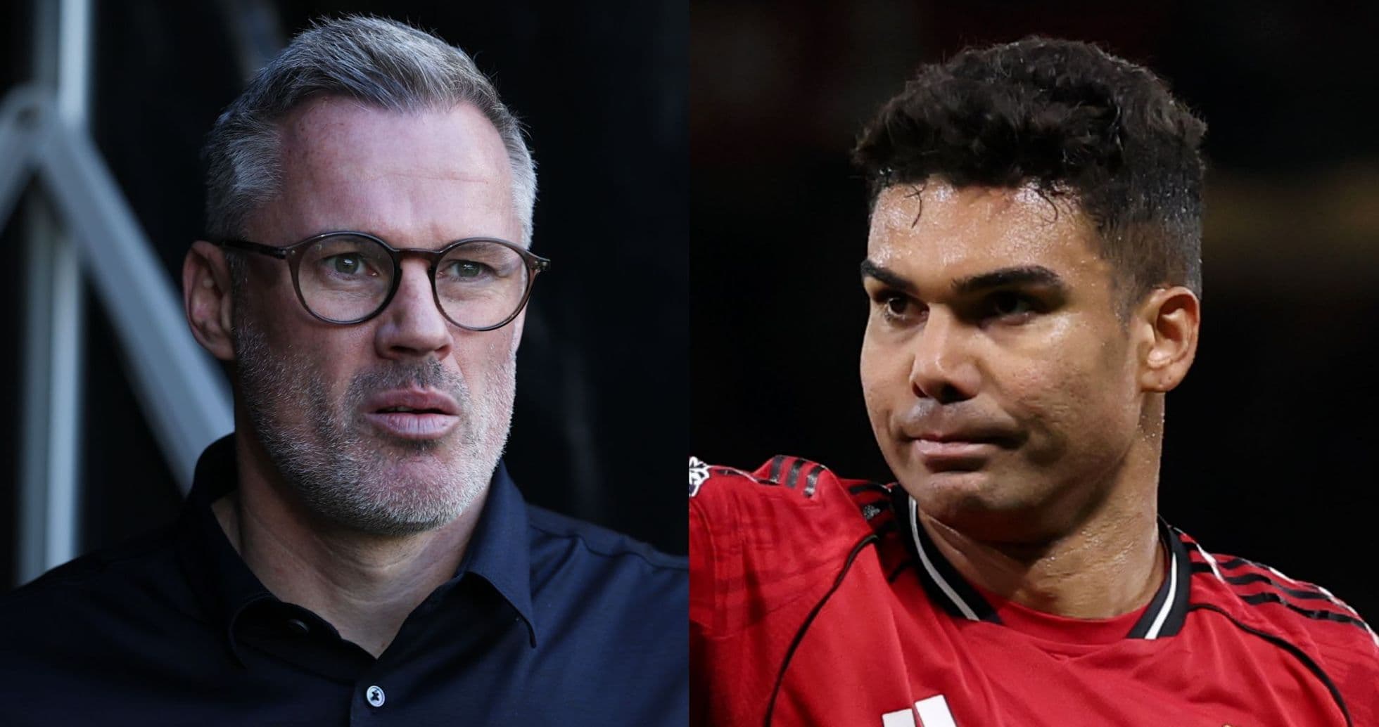 Split image of a commentator and a football player