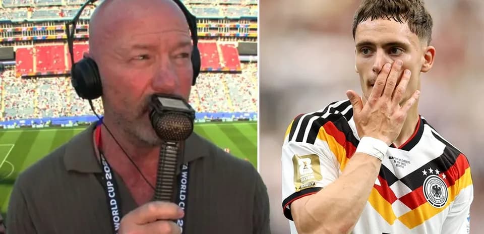 Sportscaster speaking into microphone during match