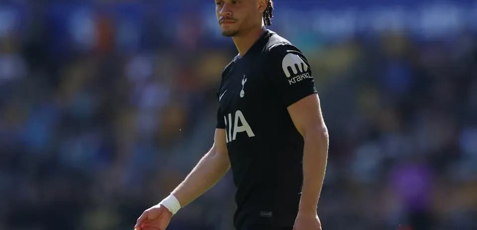 Player walking on the pitch in Tottenham kit