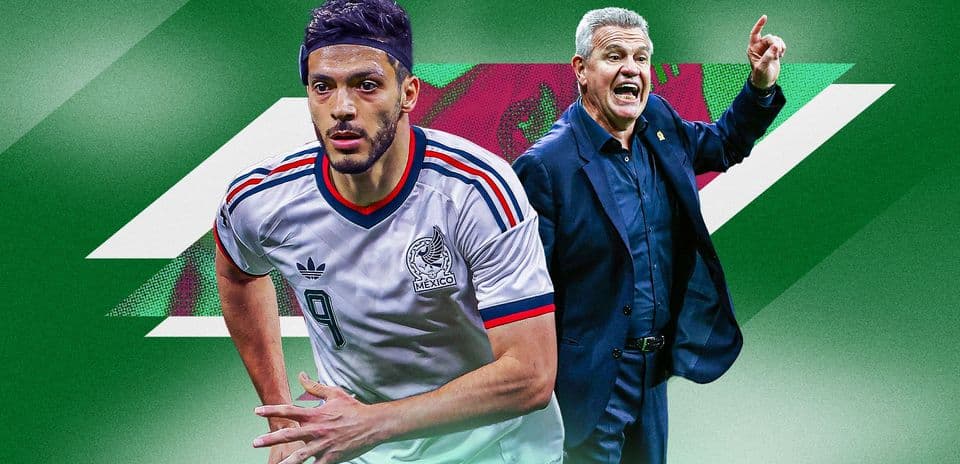 Mexican player and coach on green background