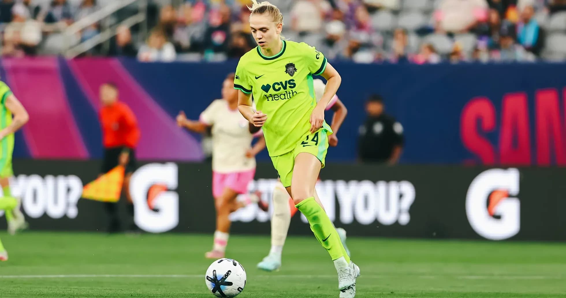 Player dribbling the ball during match