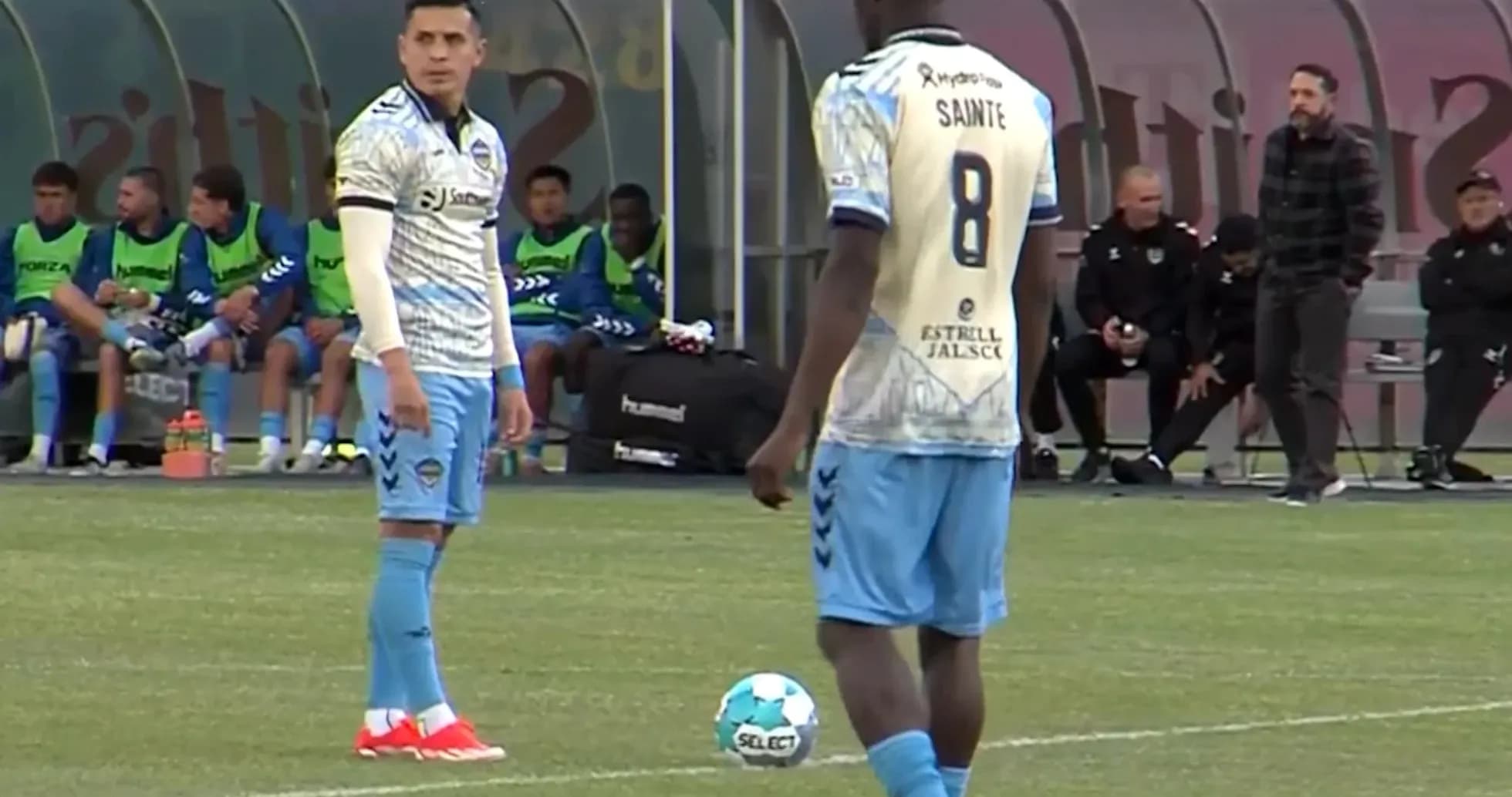 Monterey Bay players preparing for a free kick