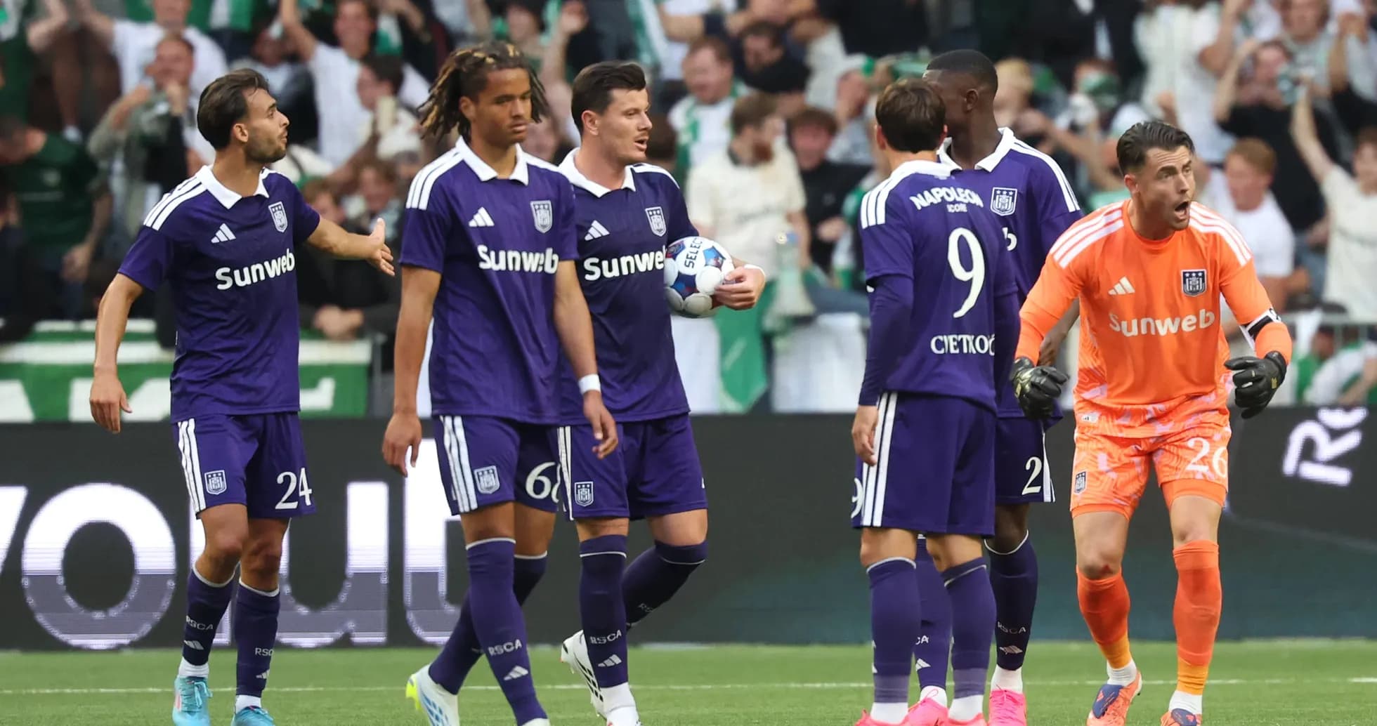 Anderlecht players celebrating a goal during match