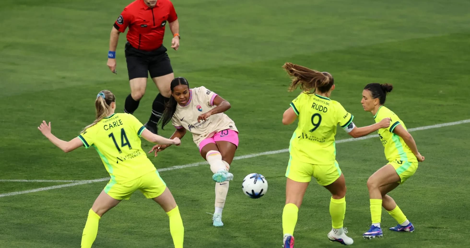 Player kicking ball during Houston Dash match