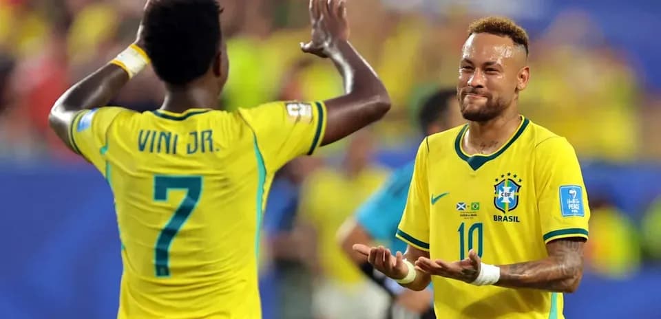 Neymar and Viní Jr. celebrating during Brazil match