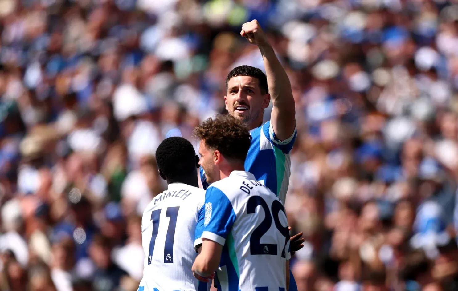 Brighton players celebrating a goal in Premier League