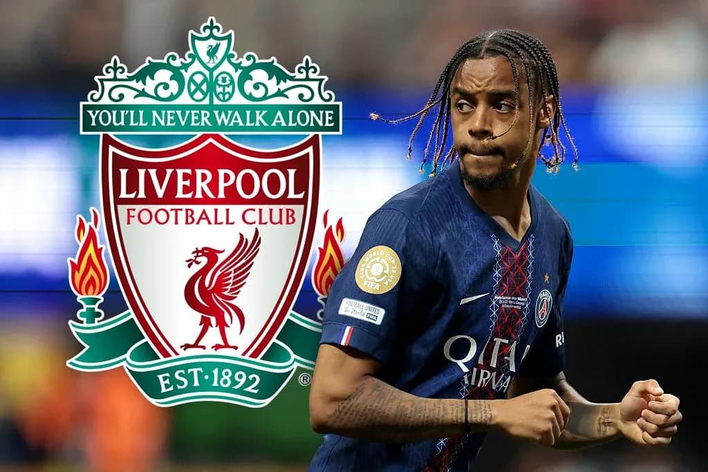 Player in PSG kit near Liverpool FC logo