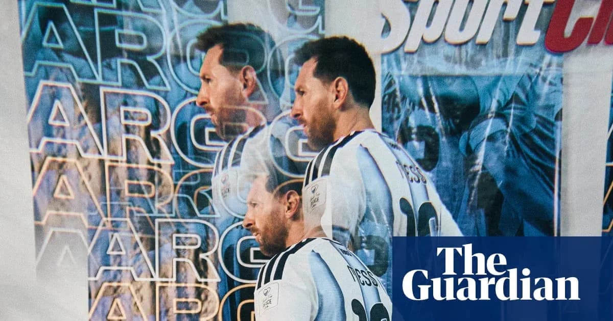 Player in Argentina jersey posed against graphic backdrop