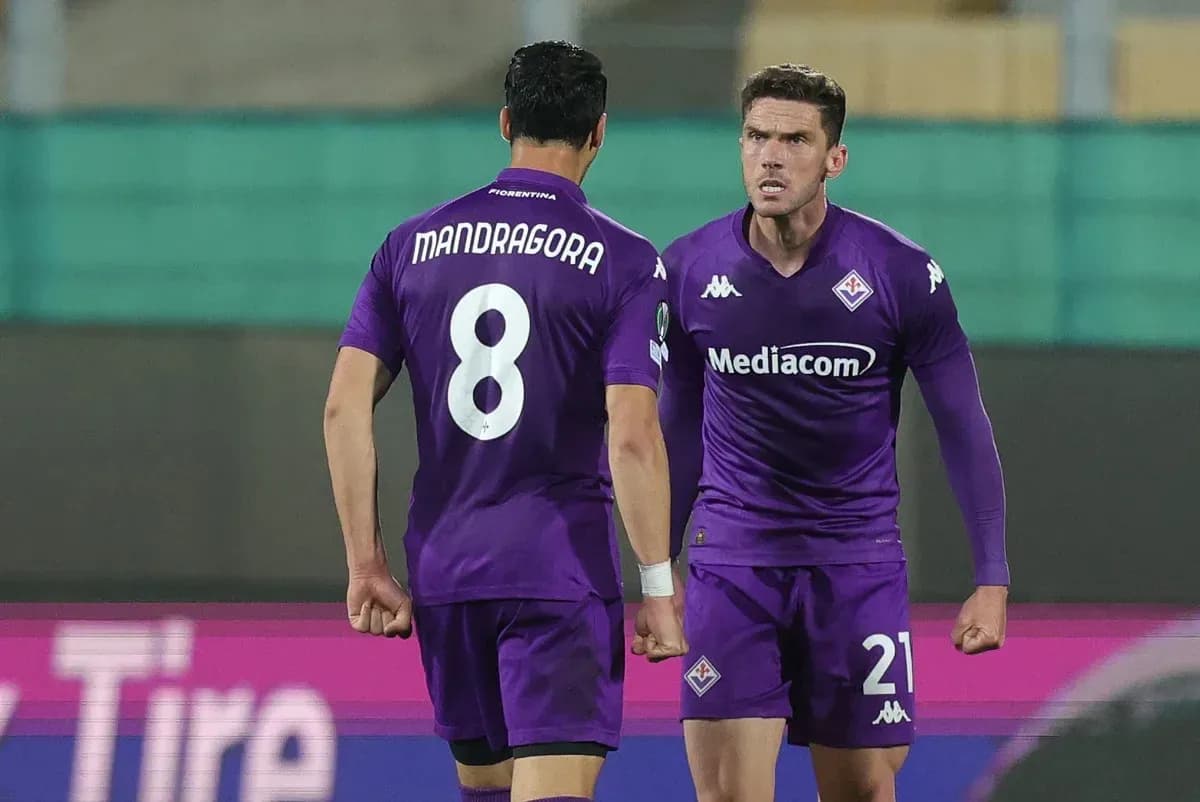 Fiorentina players celebrating during a match