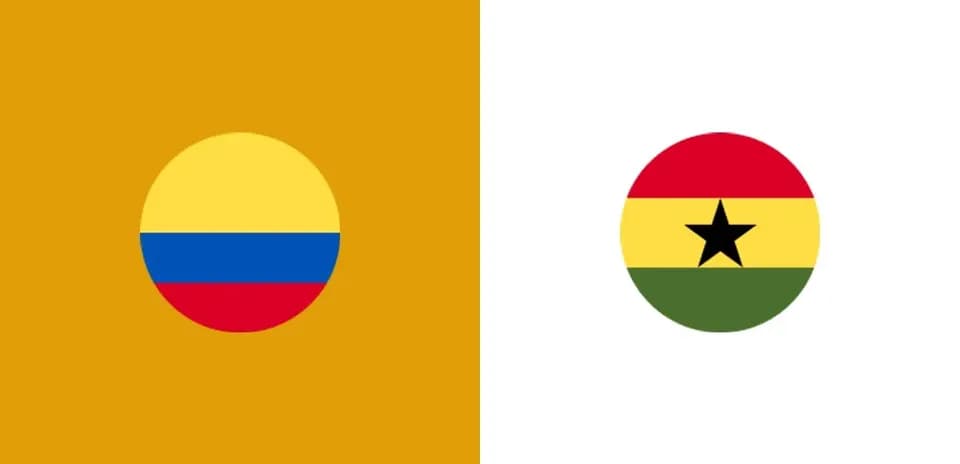 Flags of Colombia and Ghana on colored backgrounds