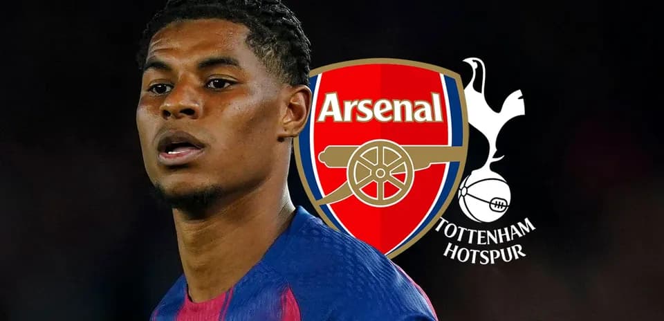 Player in front of Arsenal and Tottenham logos