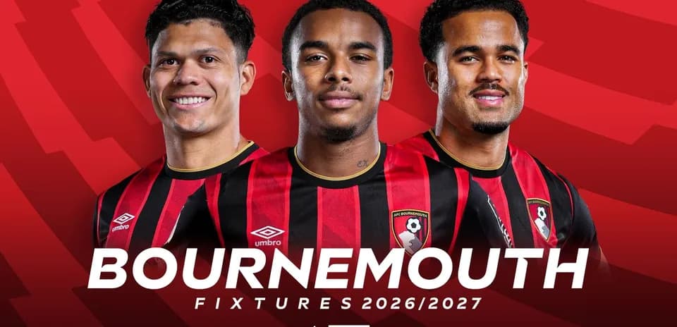 Three Bournemouth players posing in team jerseys