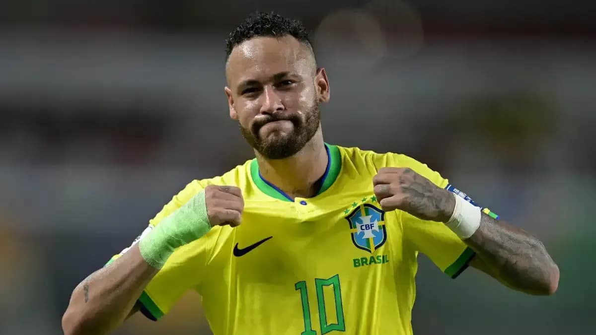 Neymar celebrating in Brazil national team jersey