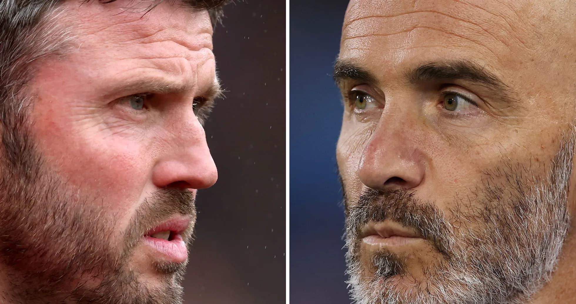 Two coaches facing each other in profile