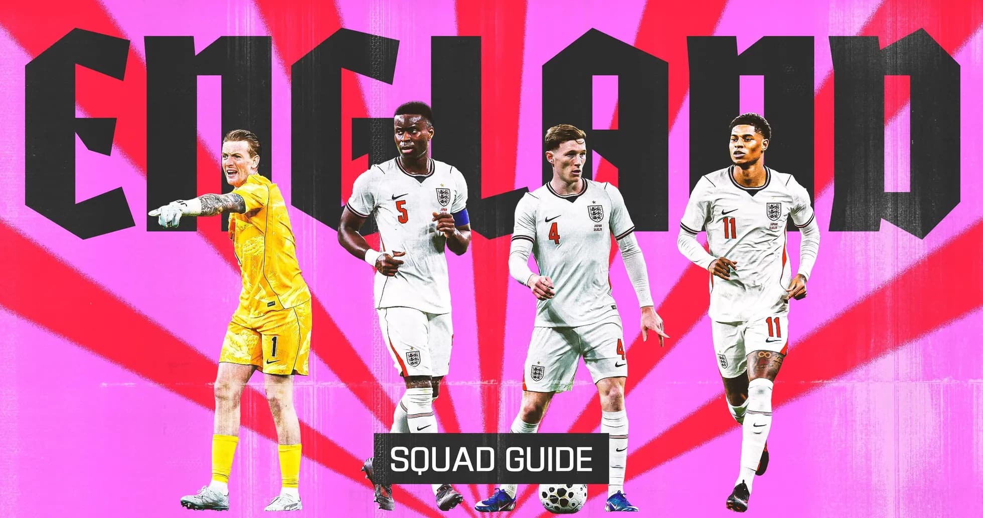 England squad members featured in vibrant graphic