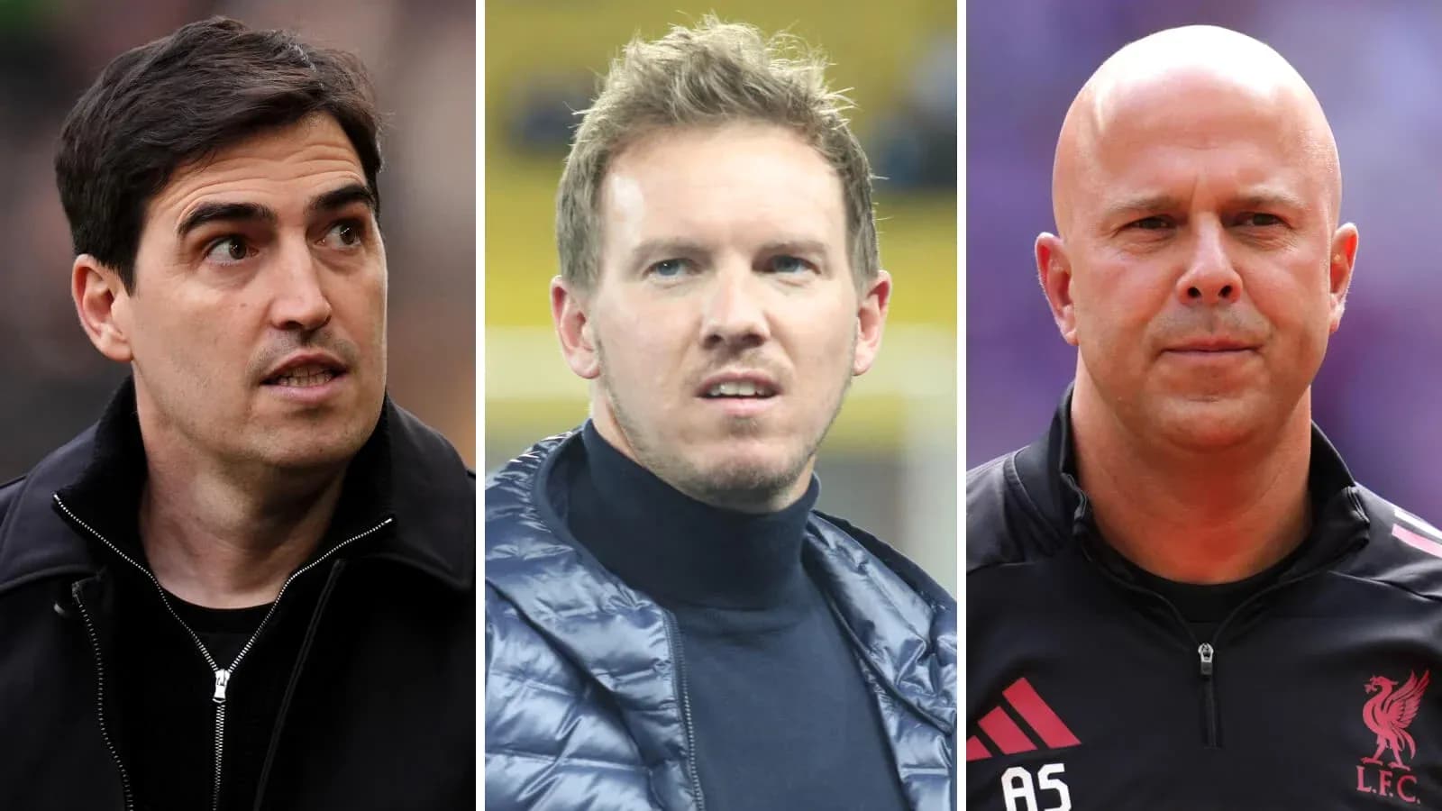 Three football managers during match preparations