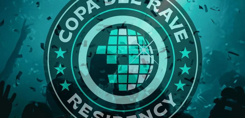 Logo of Copa del Rave Residency with confetti background