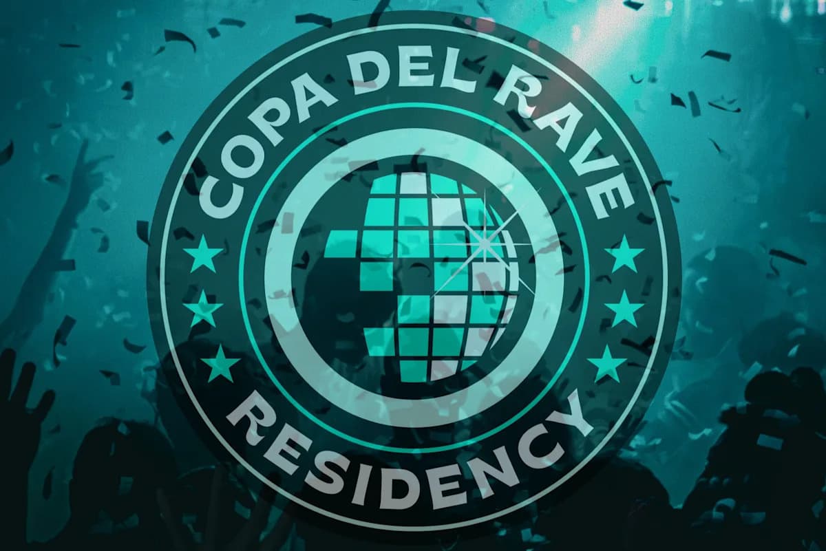 Logo of Copa del Rave Residency with confetti background