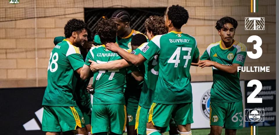 Portland Timbers II celebrating victory against Ventura County
