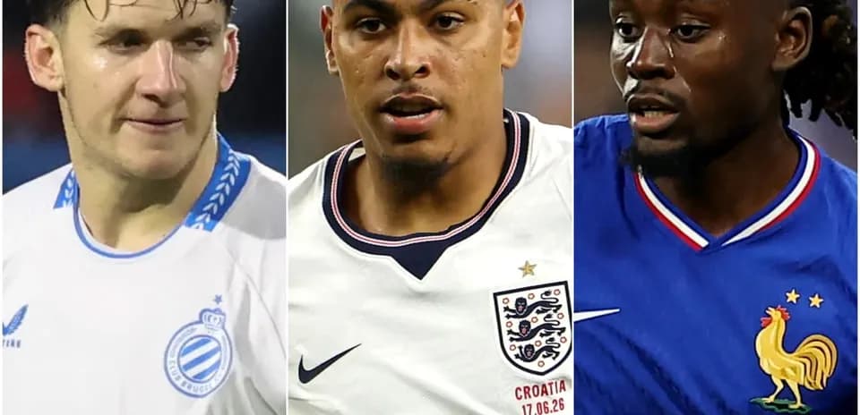 Three football players in action during match