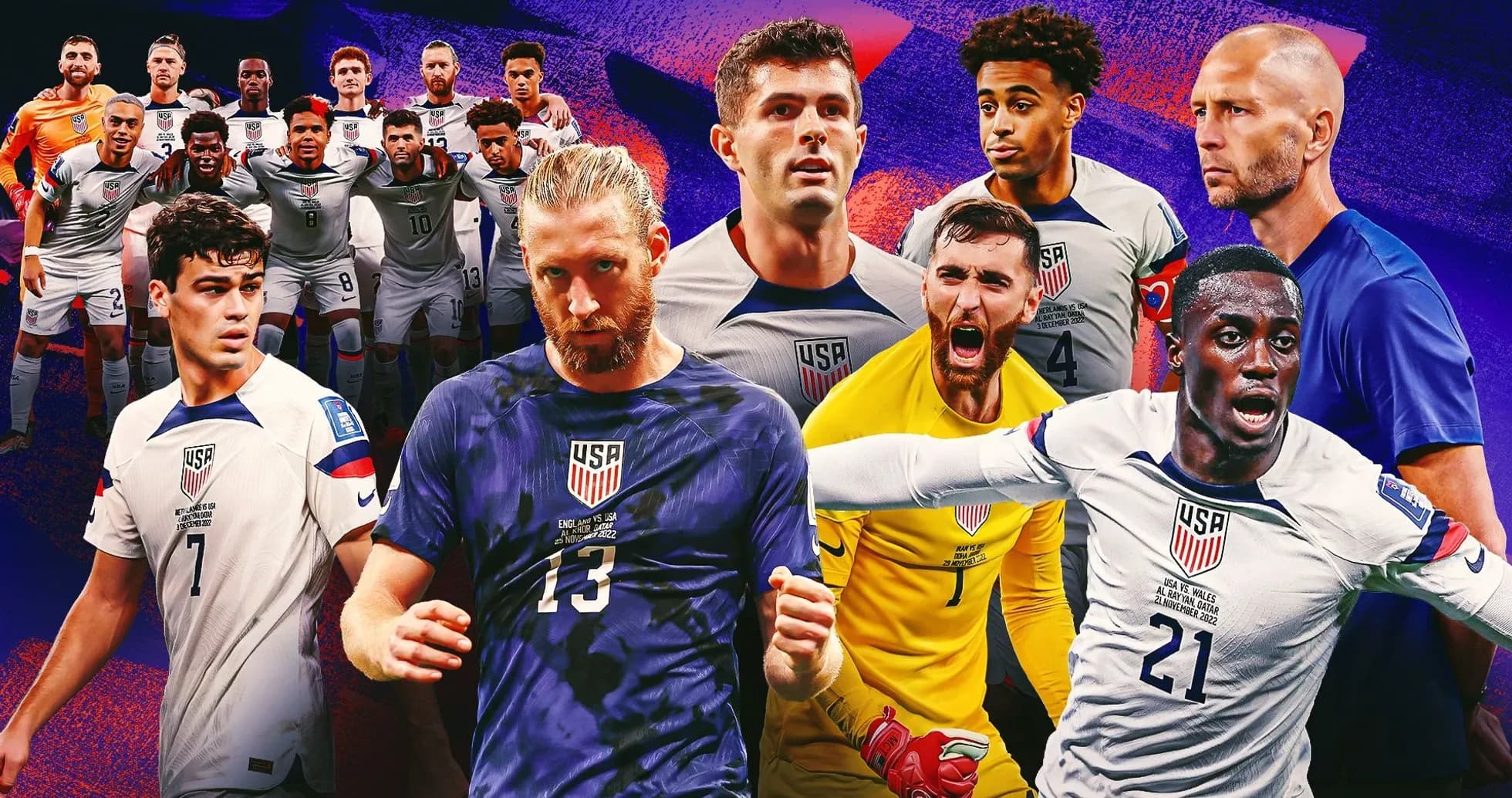 USA national team players in dynamic action poses