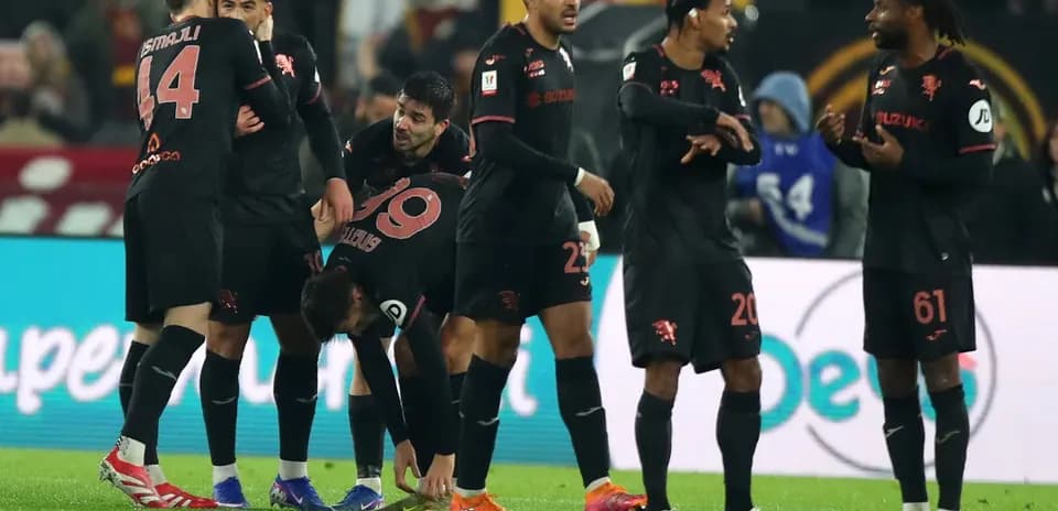 AS Roma players celebrating during Serie A match