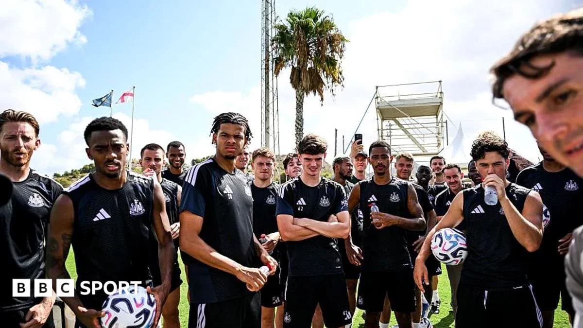 Newcastle United players gathered during training session
