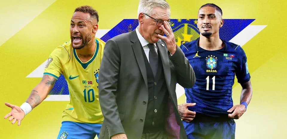 Neymar, coach, and player in Brazil national team jerseys
