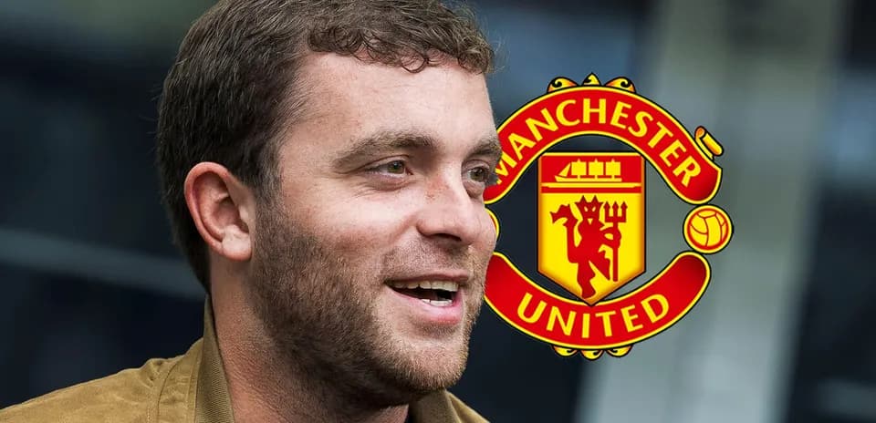 Person smiling with Manchester United logo in background