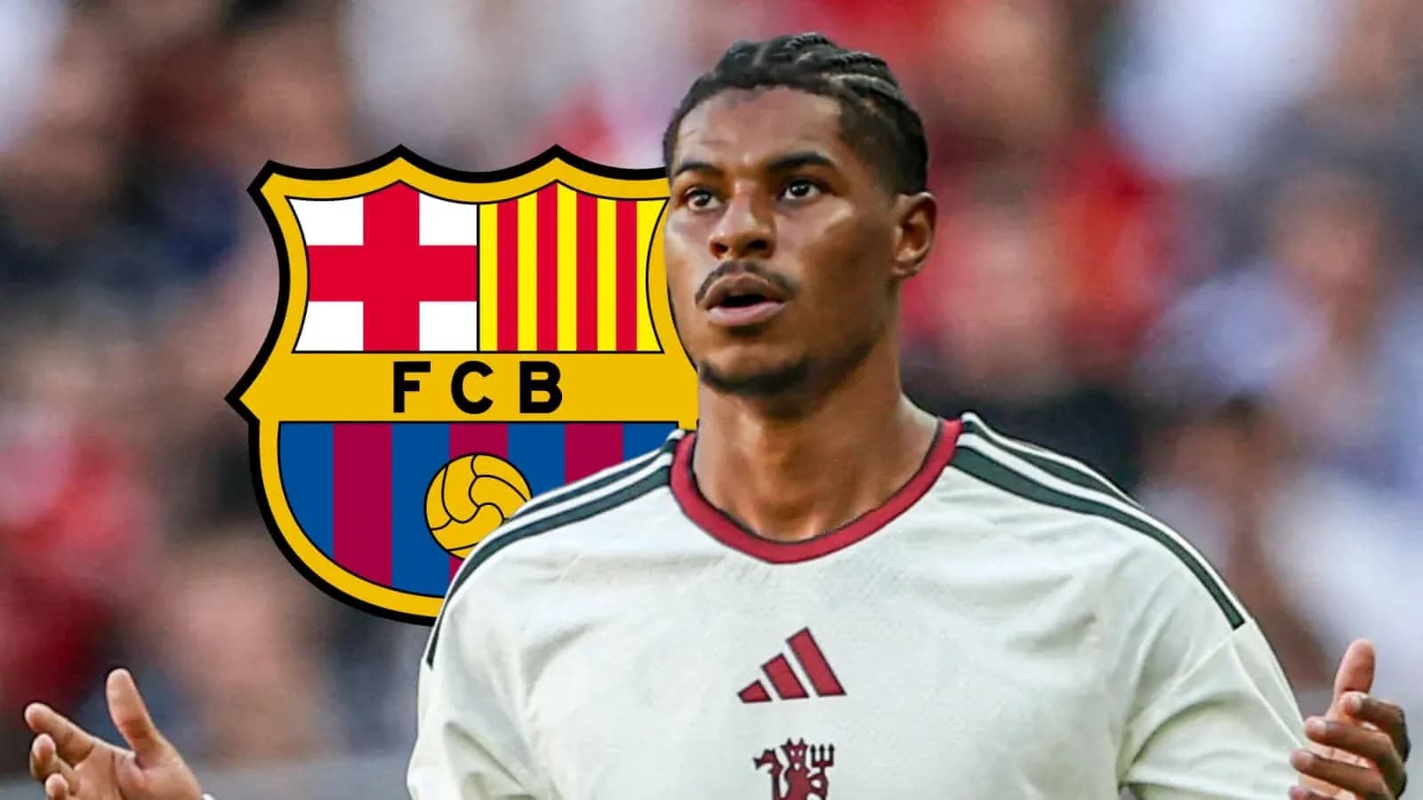 Player with Barcelona logo in background