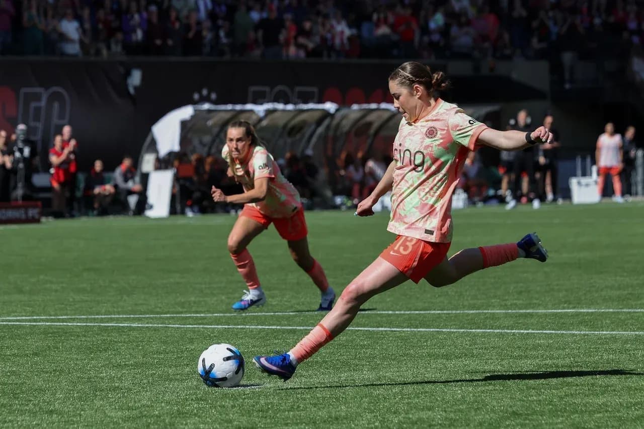 Player kicking ball during Kansas City vs Portland match