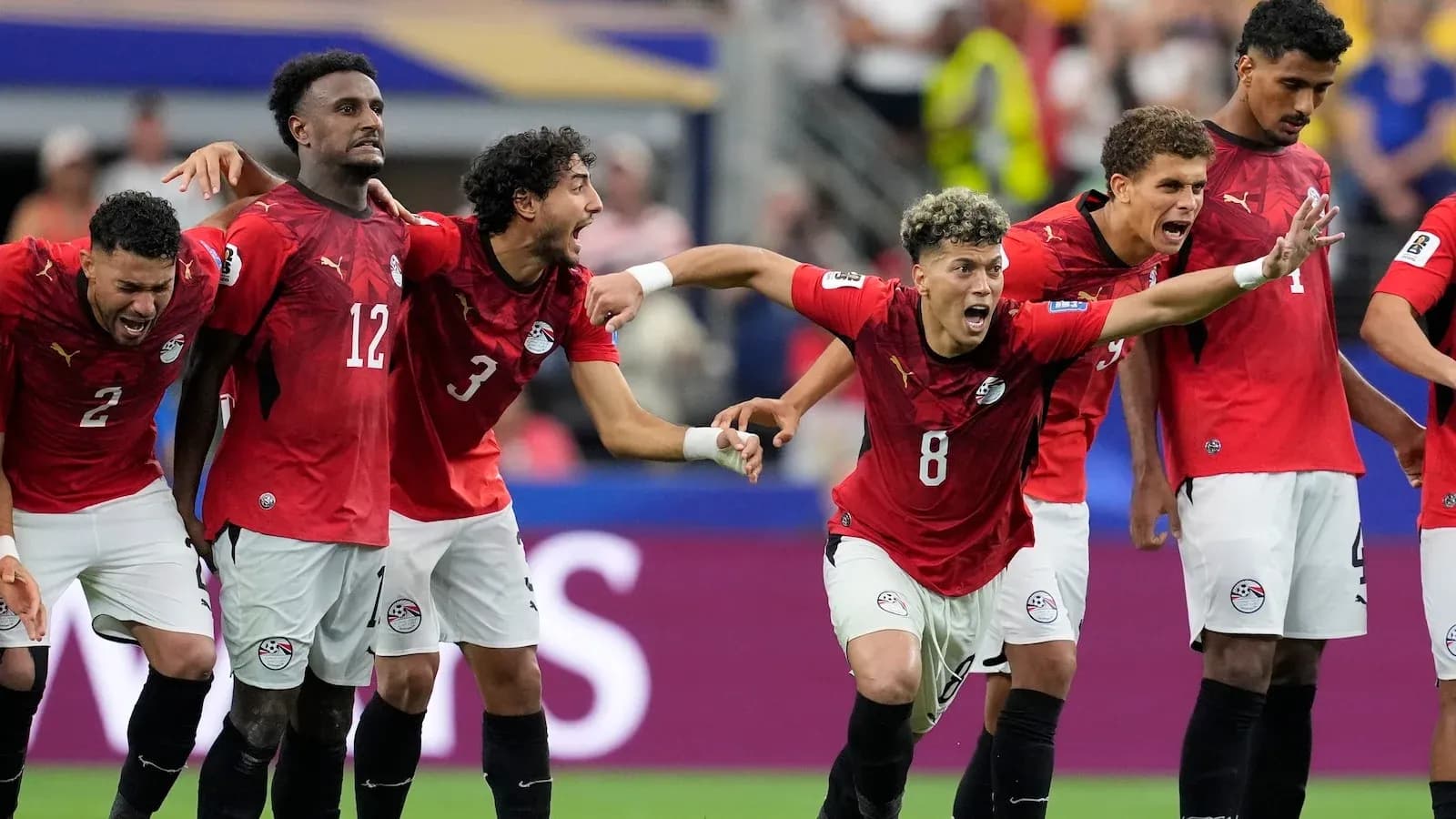 Egyptian players celebrating a goal during match
