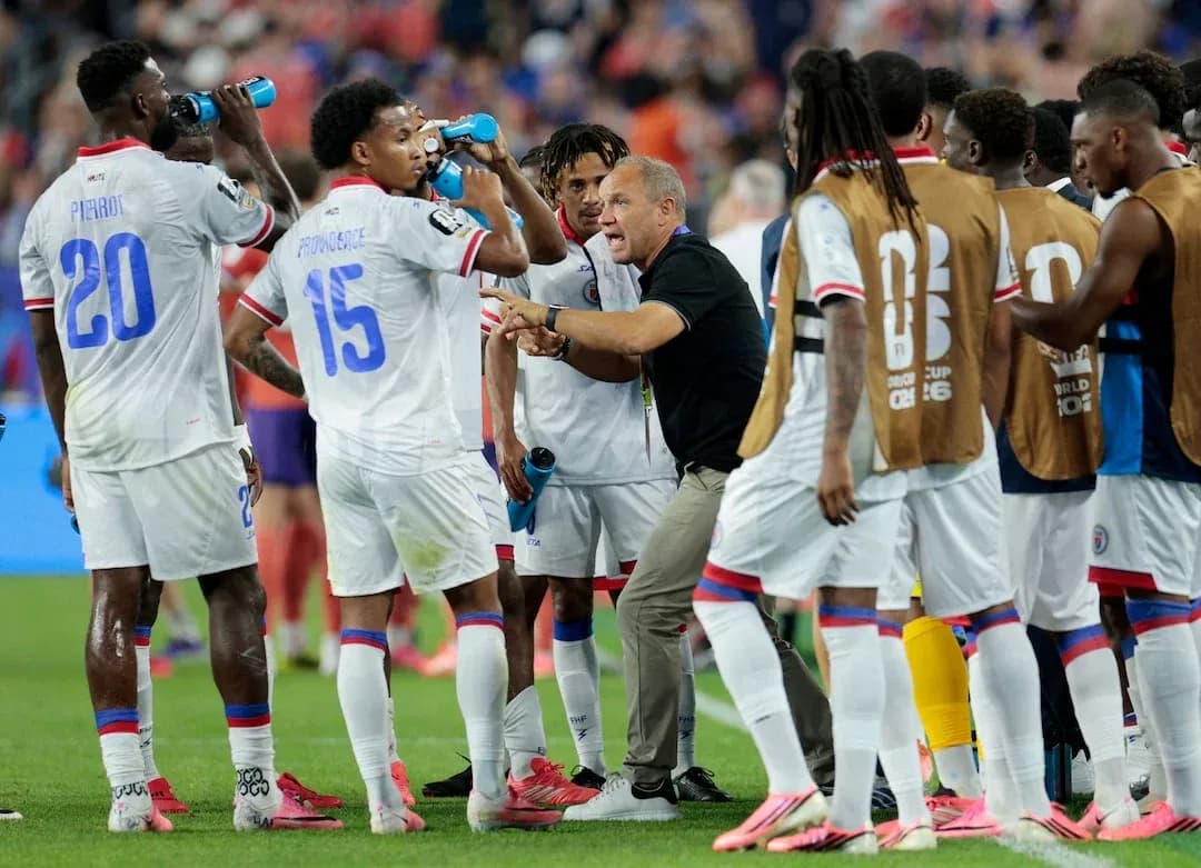 Haiti team during a water break in match