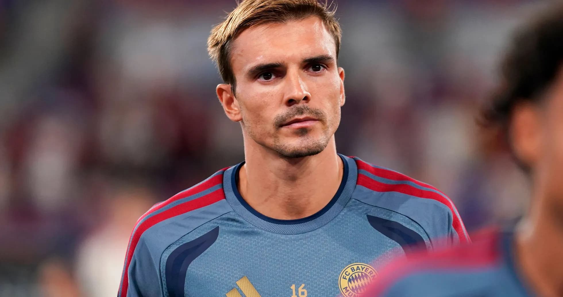 Player in FC Bayern Munich jersey during warm-up