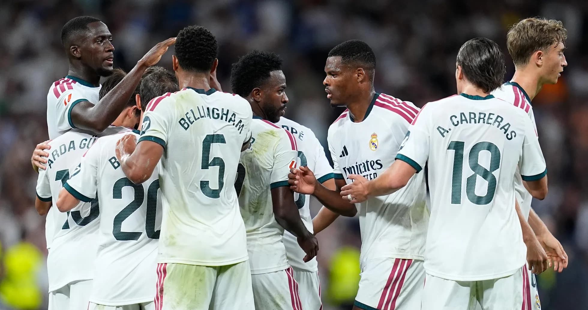 Real Madrid players celebrating a goal during match