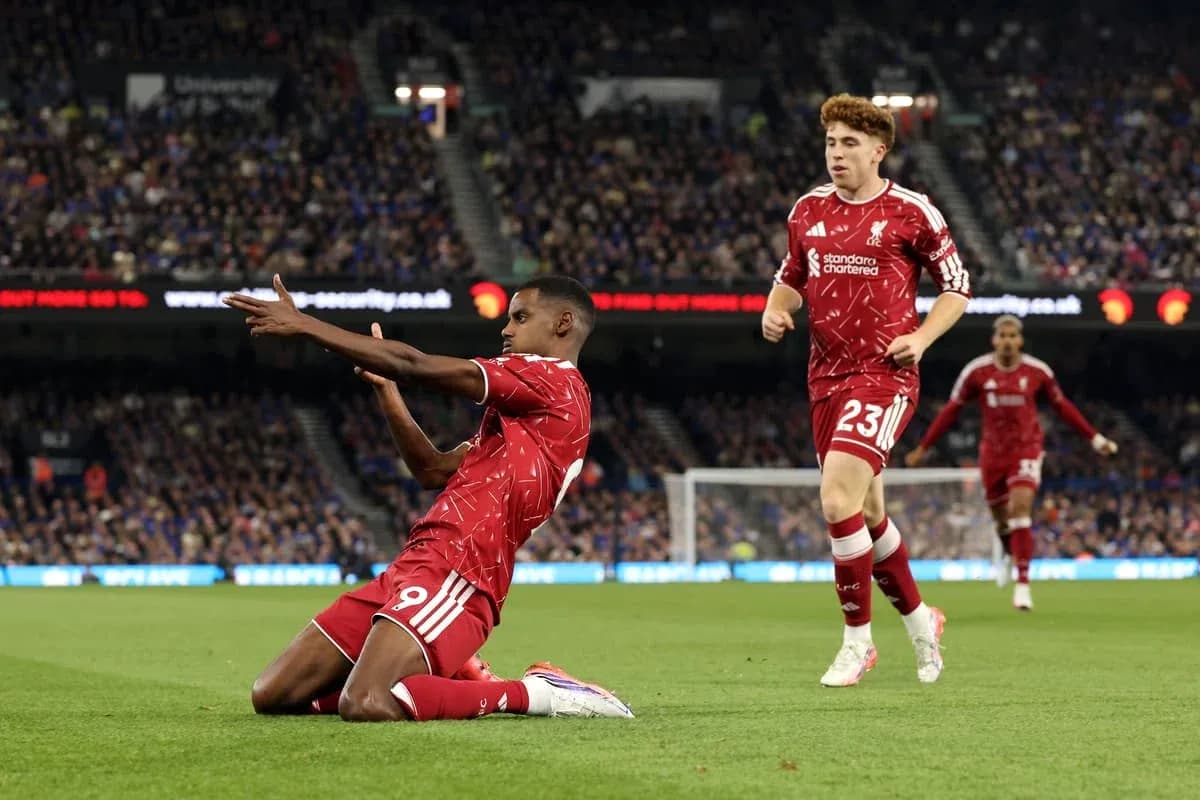 Liverpool players celebrating a goal during match