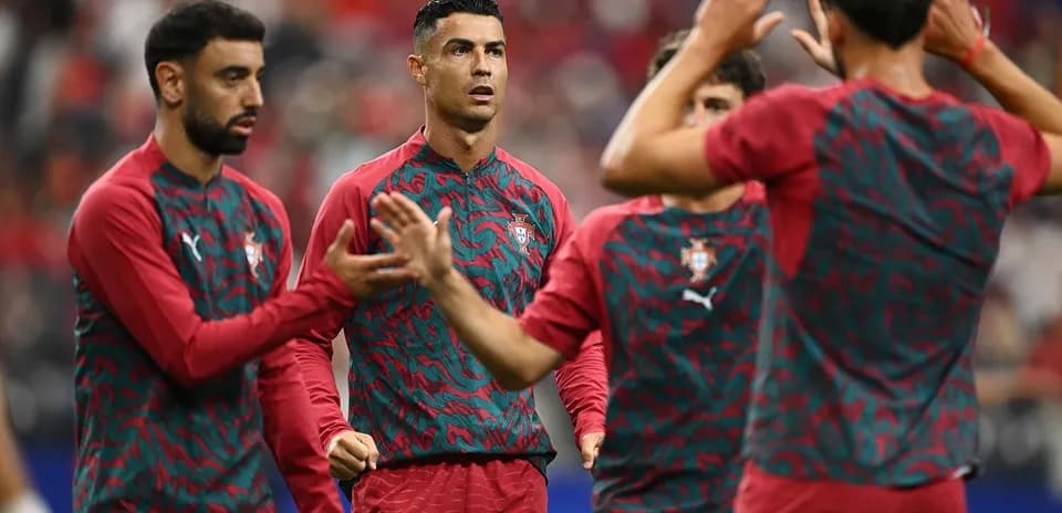 Portugal players warming up before the match