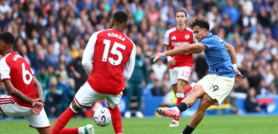 Player shooting the ball during match against Arsenal