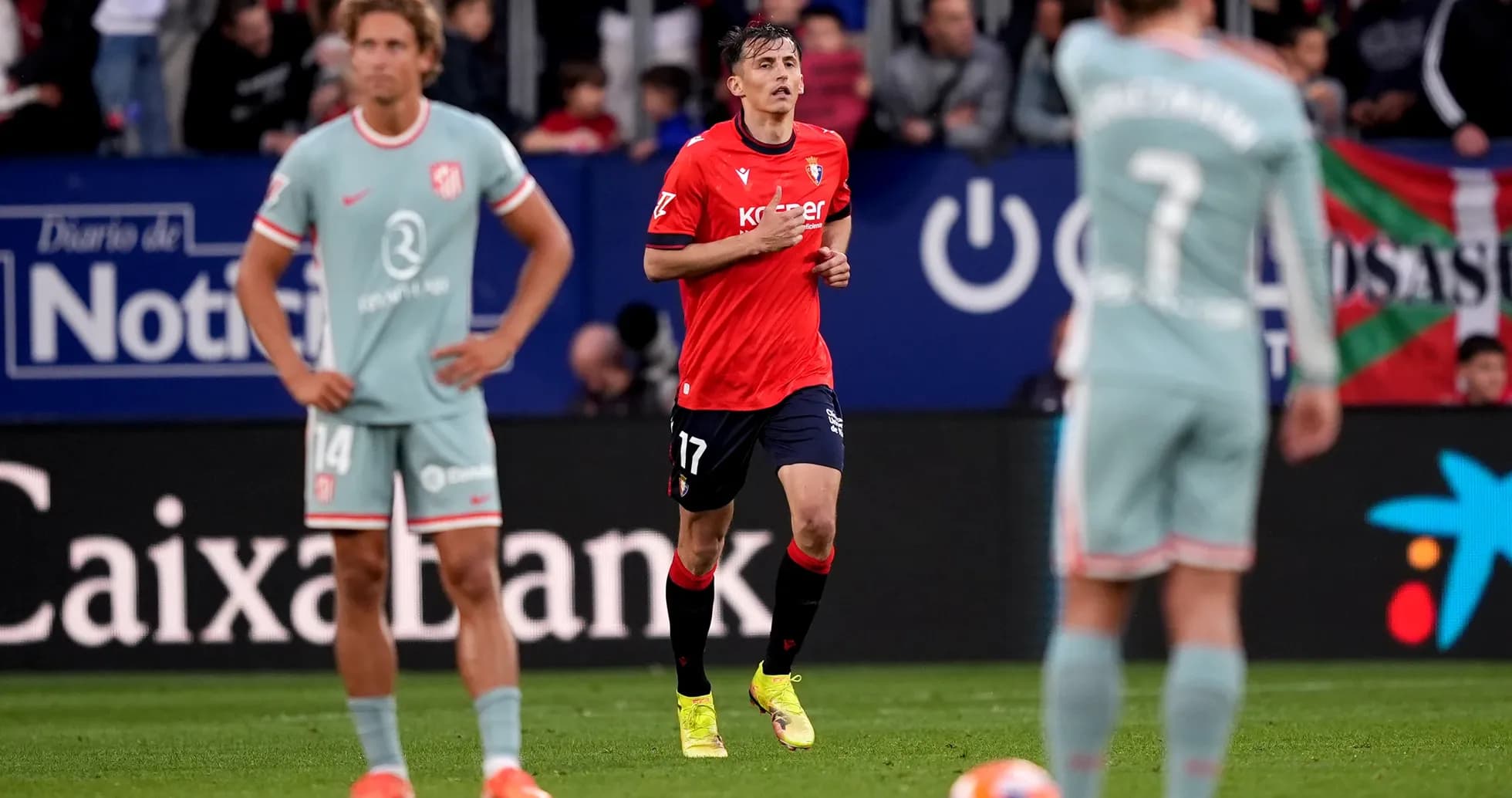 Osasuna player during La Liga match against Atletico Madrid