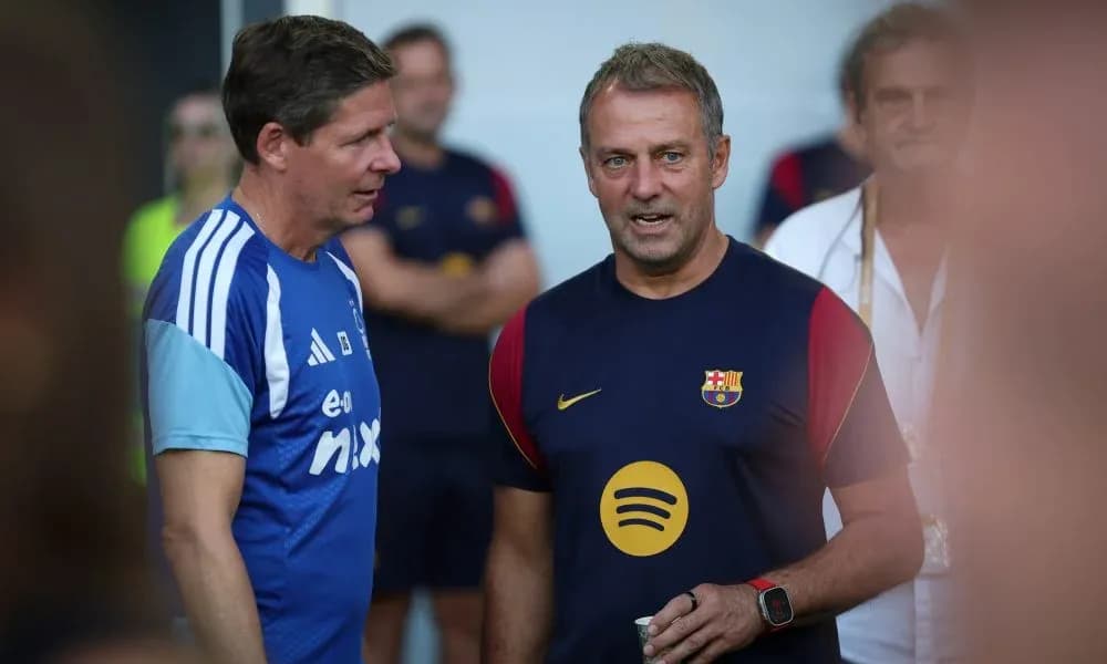 Two coaches discussing during a training session