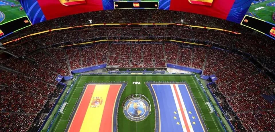 Spain and Cape Verde flags displayed in stadium