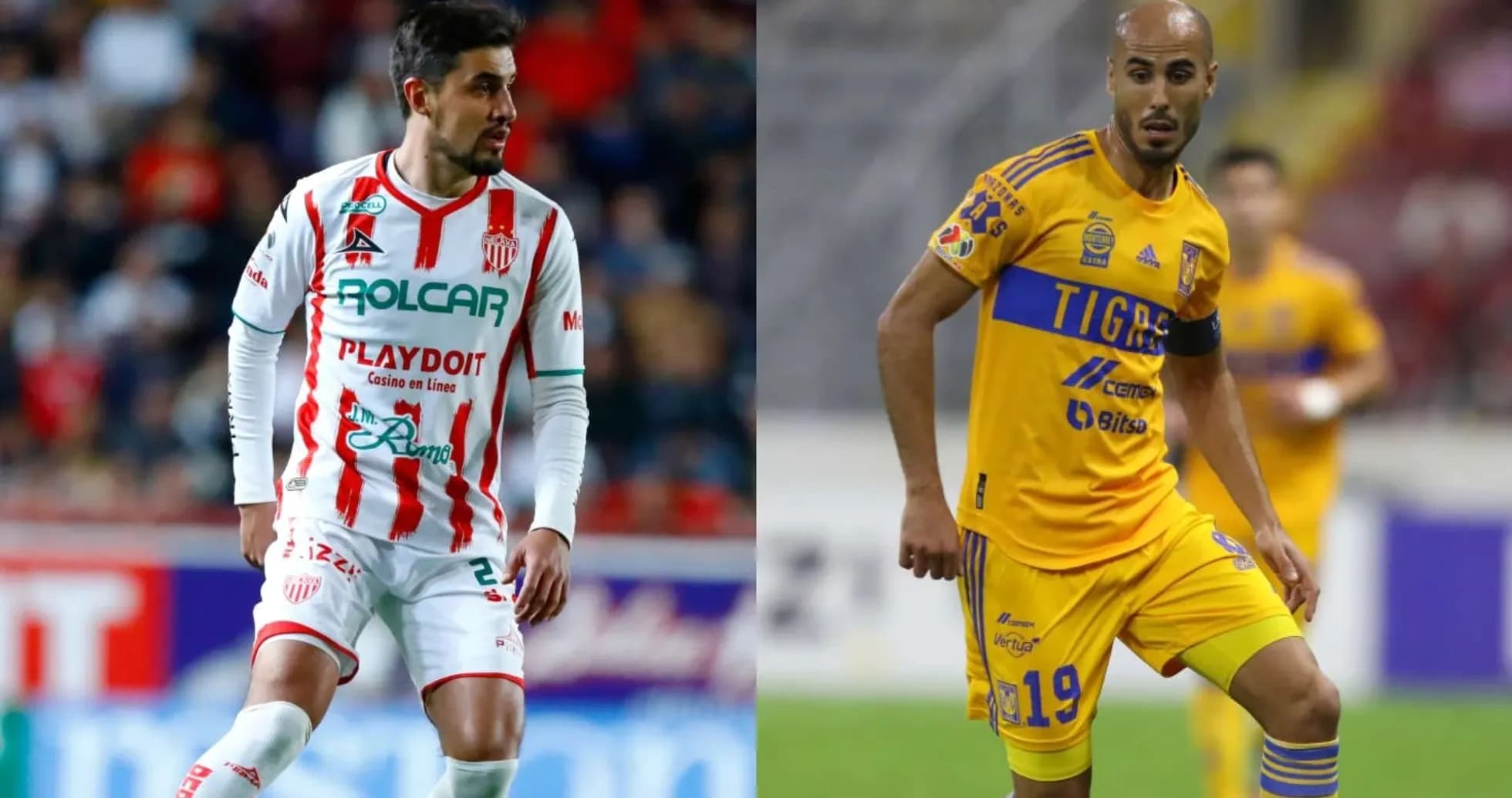 Players from Tigres UANL and Necaxa during match