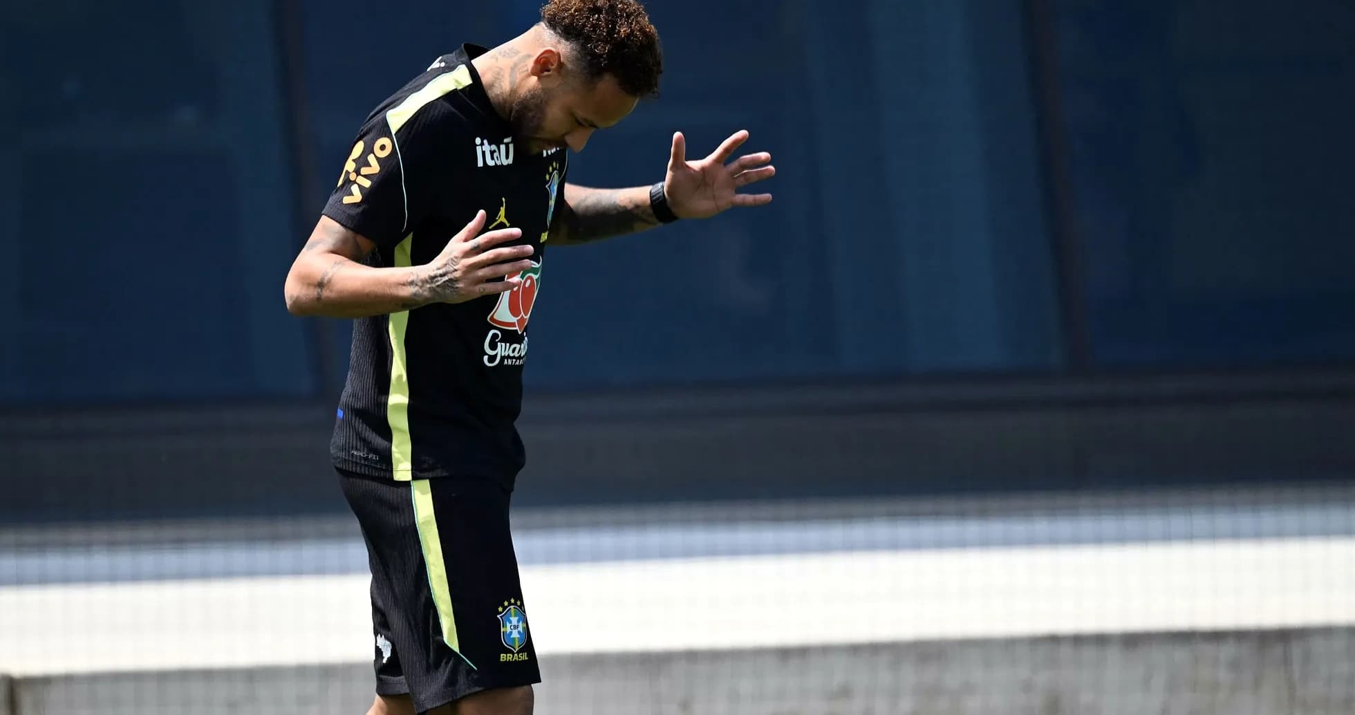 Player training on field during Brazil's practice session