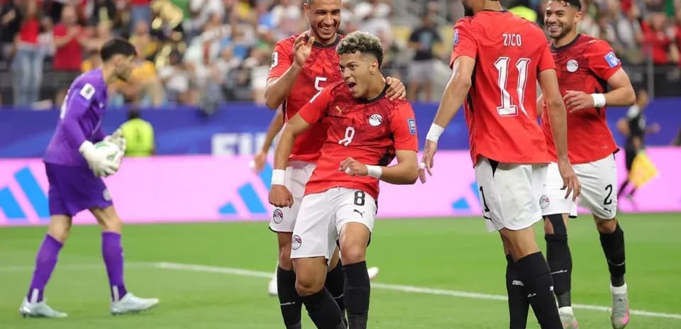 Egypt players celebrating a goal during match