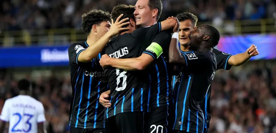 Club Brugge players celebrating a goal