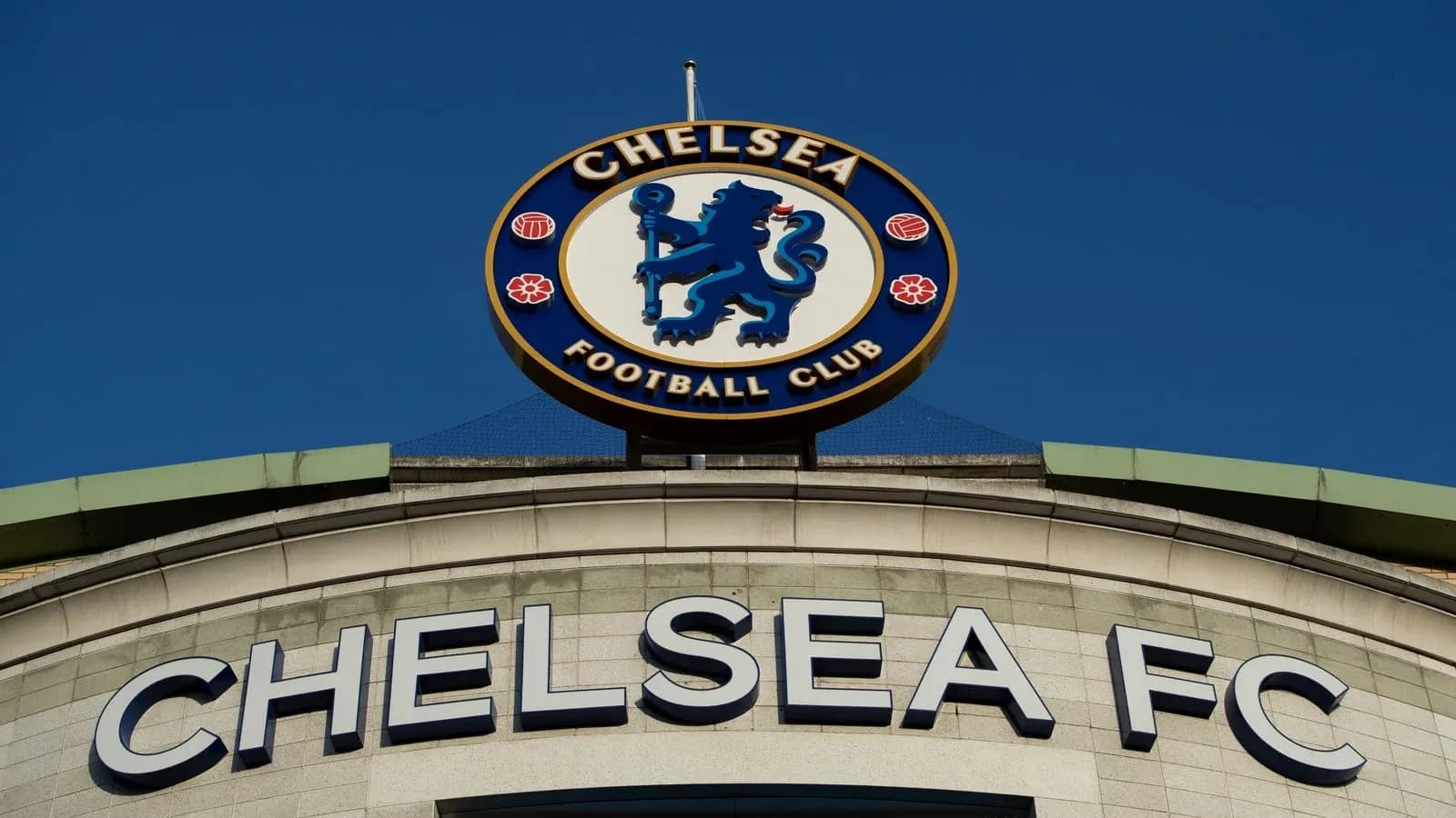 Chelsea FC club logo on stadium facade