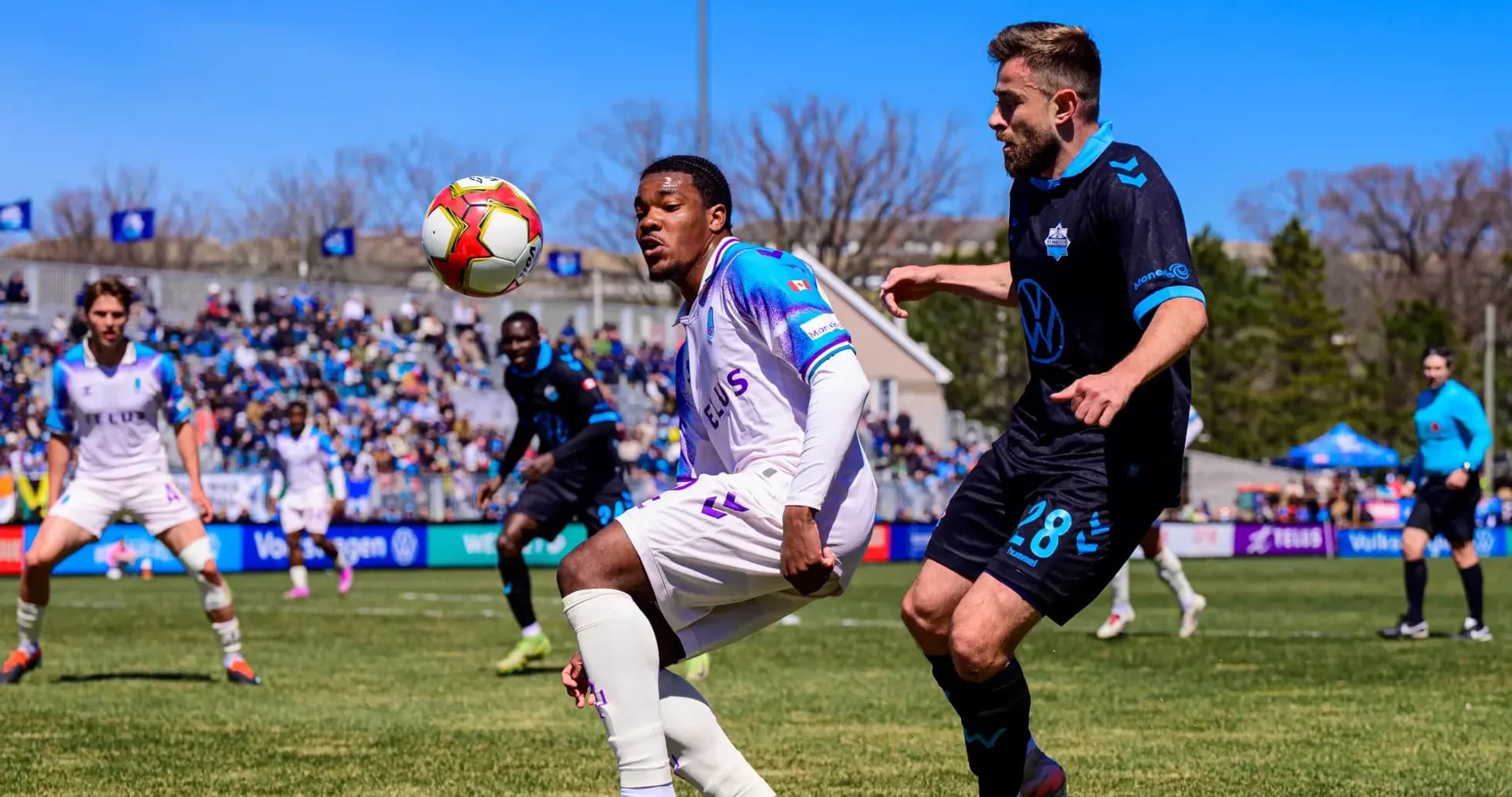 Player kicking ball during HFX vs Pacific match