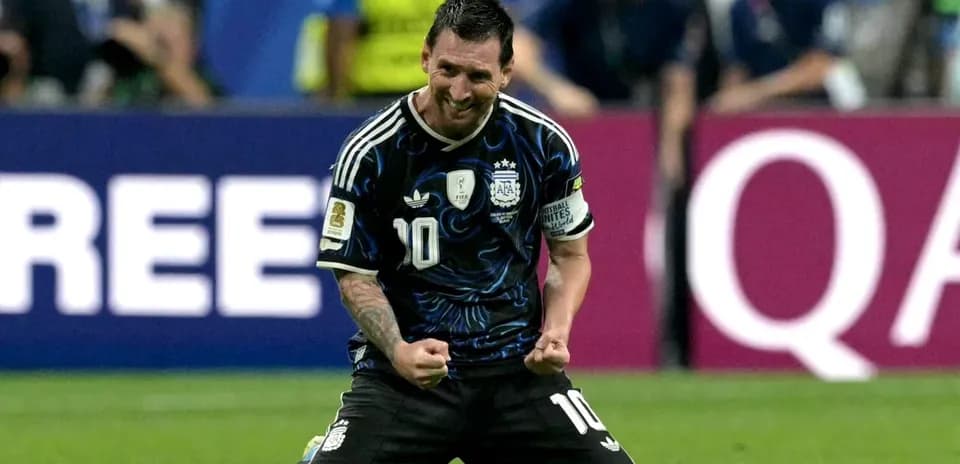 Lionel Messi celebrating after scoring a goal