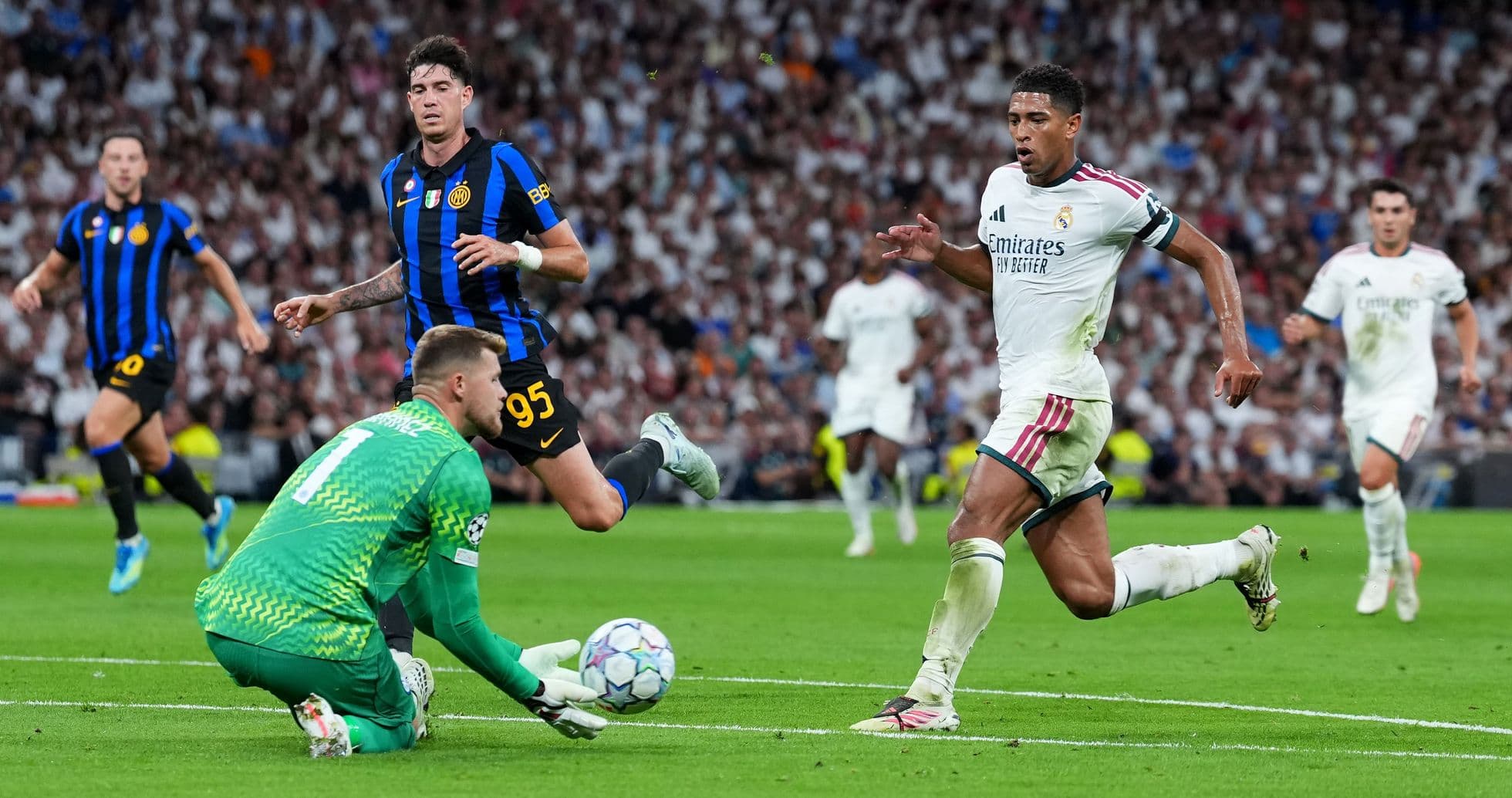 Players competing for the ball in a match